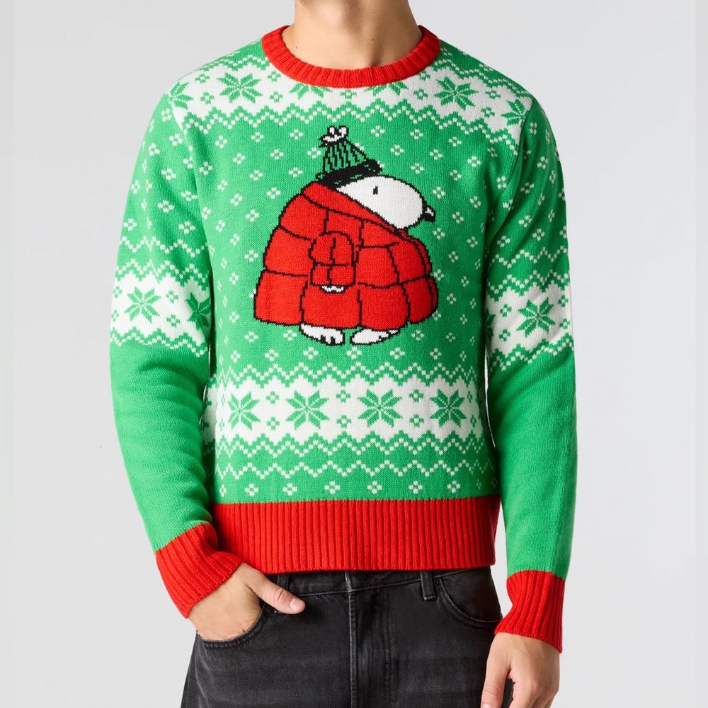 Peanuts Green and Red Crewneck Sweater Size XXL